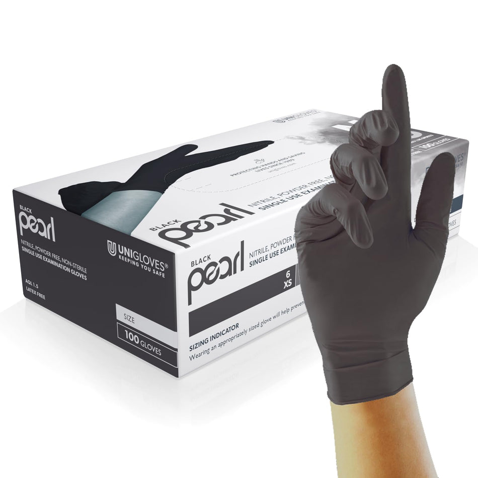 Unigloves Black Pearl Nitrile Examination Gloves - Multipurpose, Powder Free and Latex