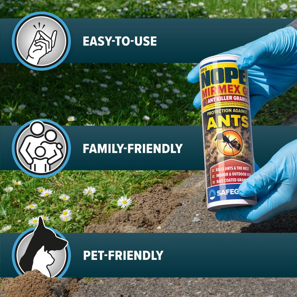 NOPE! Ant Killer Powder 500g for Indoor and Outdoor | Targeted Ant Nest Killer Bait for Mess-Free Elimination | Micro-Encapsulated Delayed-Action Blue Bait Targets Every Stage of Ant Lifecycle