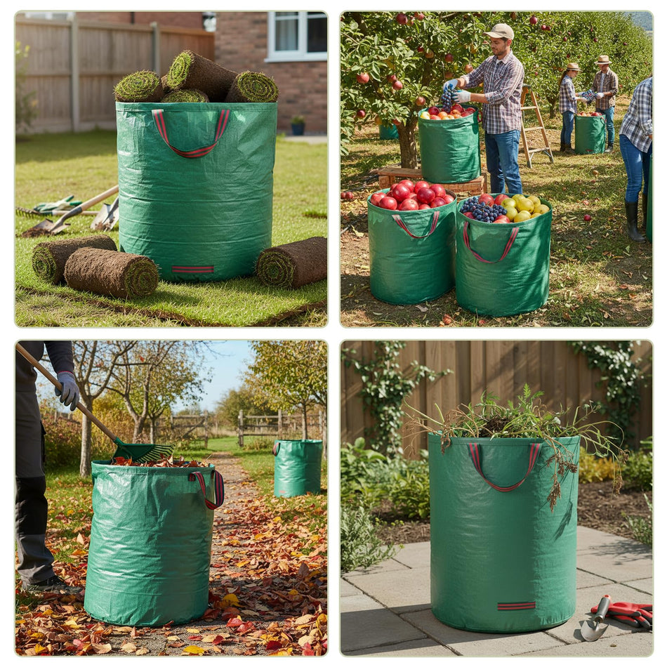 3 Pack 500L Large Garden Bag Leaf Collector, Heavy Duty Yard Waste Bags, Reusable Green Lawn Care Equipment for Collecting Grass, Leaves, Debris