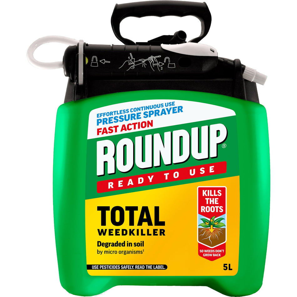 Roundup Fast Action Weedkiller Pump 'N Go Spray – 5L Ready-to-Use Glyphosate Formula – Kills Weeds & Roots with Visible Results in 1-2 Days